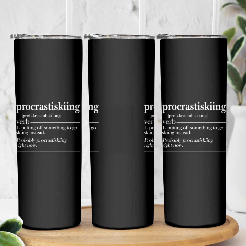 Funny Procrastiskiing Definition Skiing Snow Ski Sports Lover Skinny Tumbler - Wonder Print Shop