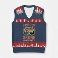Funny School Is Important But Skiing Is Importanter V-Neck Knit Sweater Vest - Wonder Print Shop