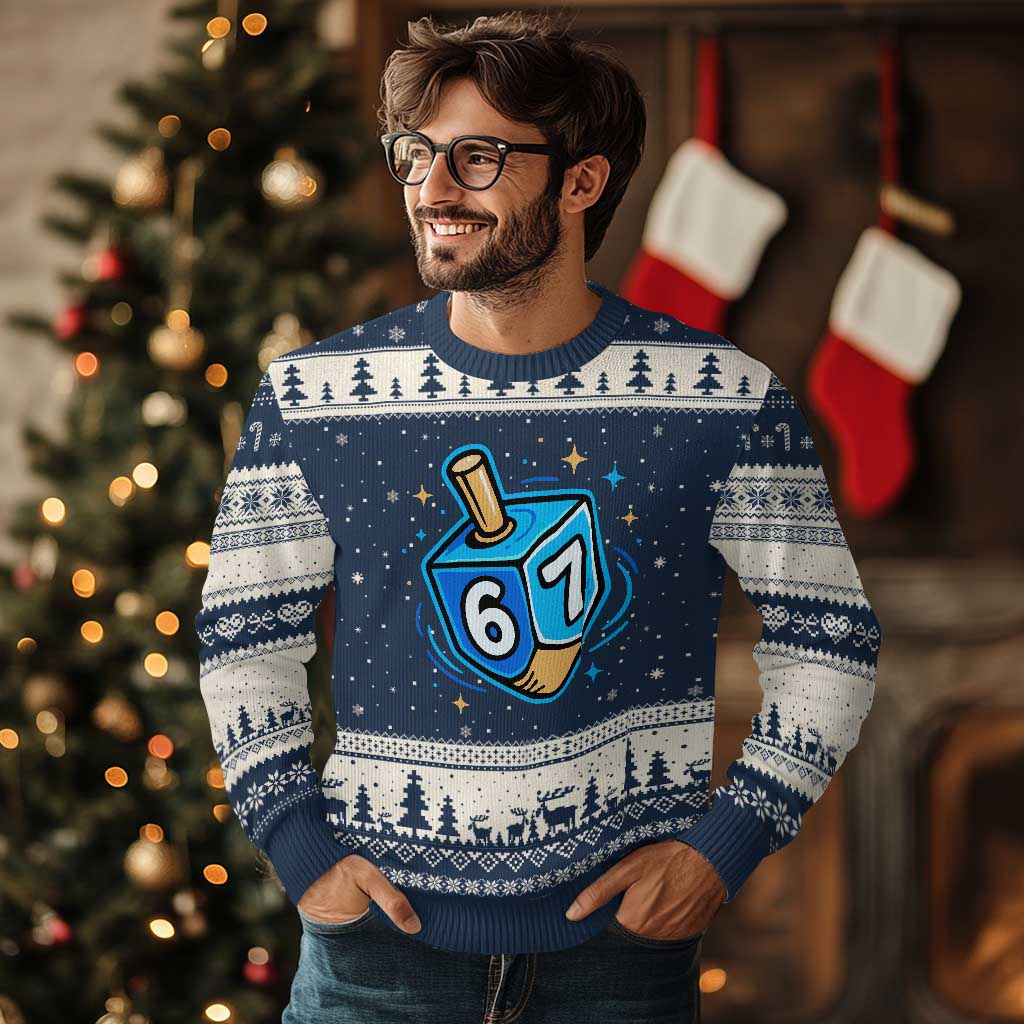 Funny 67 Hanukkah Dreidel Ugly Christmas Sweater Chanukah Star Of David - Wonder Print Shop