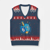 Funny 67 Hanukkah Dreidel V-Neck Knit Sweater Vest Chanukah Star Of David - Wonder Print Shop