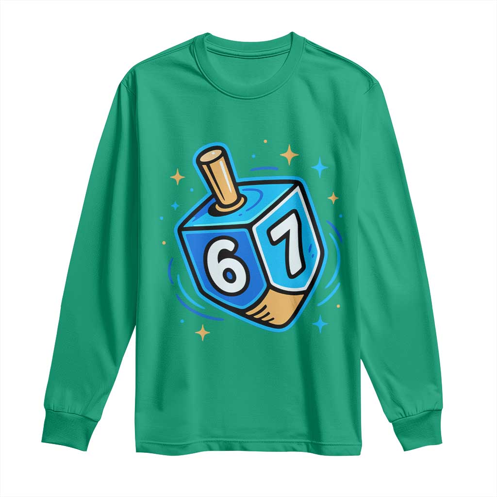 Funny 67 Hanukkah Dreidel Long Sleeve Shirt Chanukah Star Of David - Wonder Print Shop