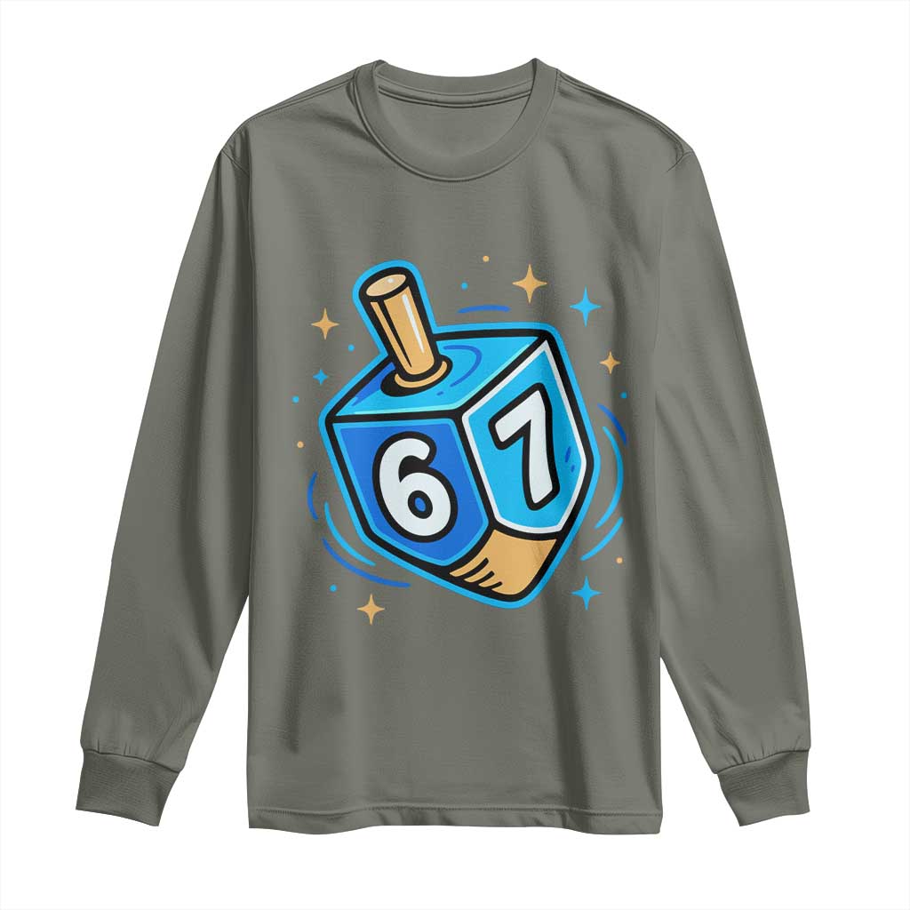 Funny 67 Hanukkah Dreidel Long Sleeve Shirt Chanukah Star Of David - Wonder Print Shop