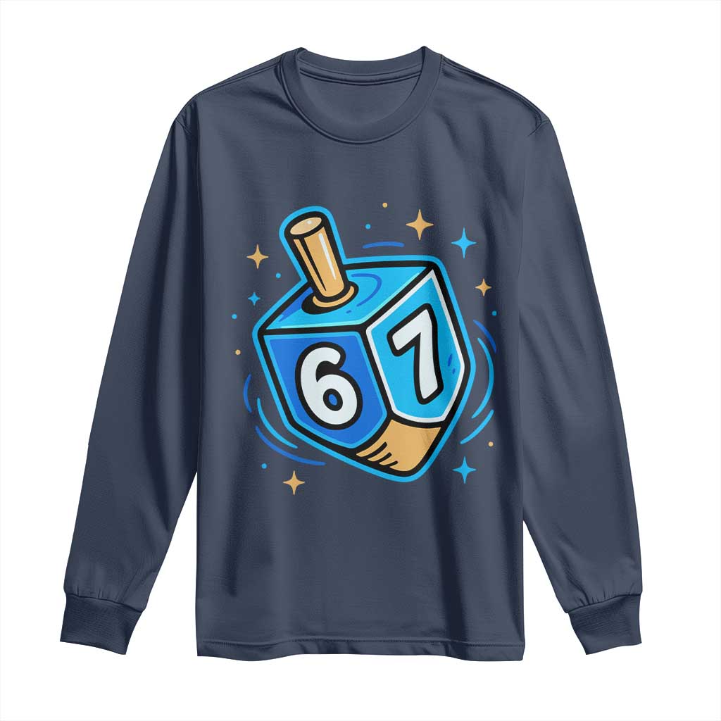 Funny 67 Hanukkah Dreidel Long Sleeve Shirt Chanukah Star Of David - Wonder Print Shop