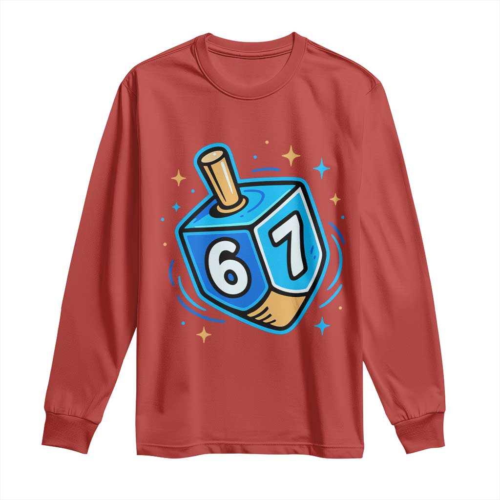 Funny 67 Hanukkah Dreidel Long Sleeve Shirt Chanukah Star Of David - Wonder Print Shop