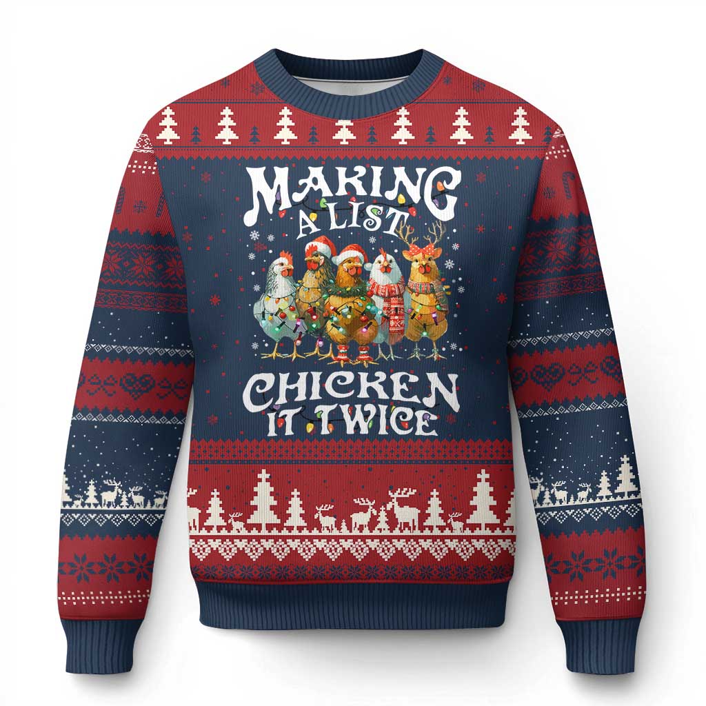 Making A List Chicken It Twice Ugly Christmas Sweater Funny Xmas Chicken - Wonder Print Shop