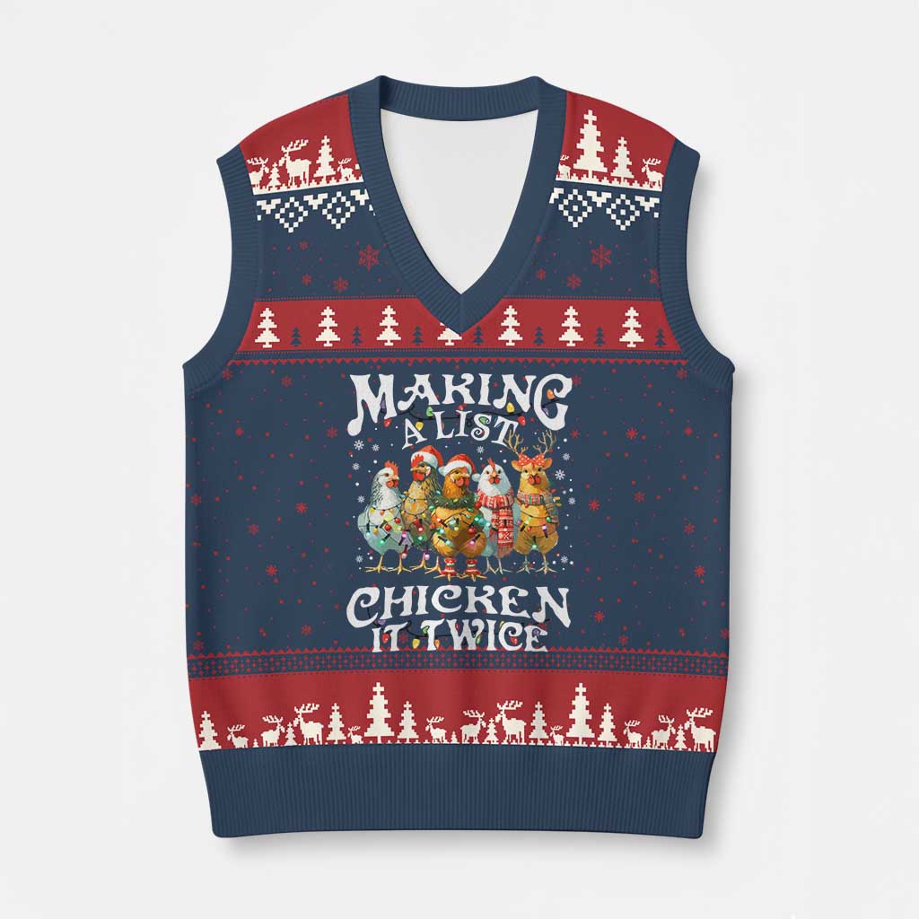 Making A List Chicken It Twice V-Neck Knit Sweater Vest Funny Xmas Chicken - Wonder Print Shop