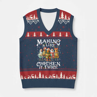 Making A List Chicken It Twice V-Neck Knit Sweater Vest Funny Xmas Chicken - Wonder Print Shop