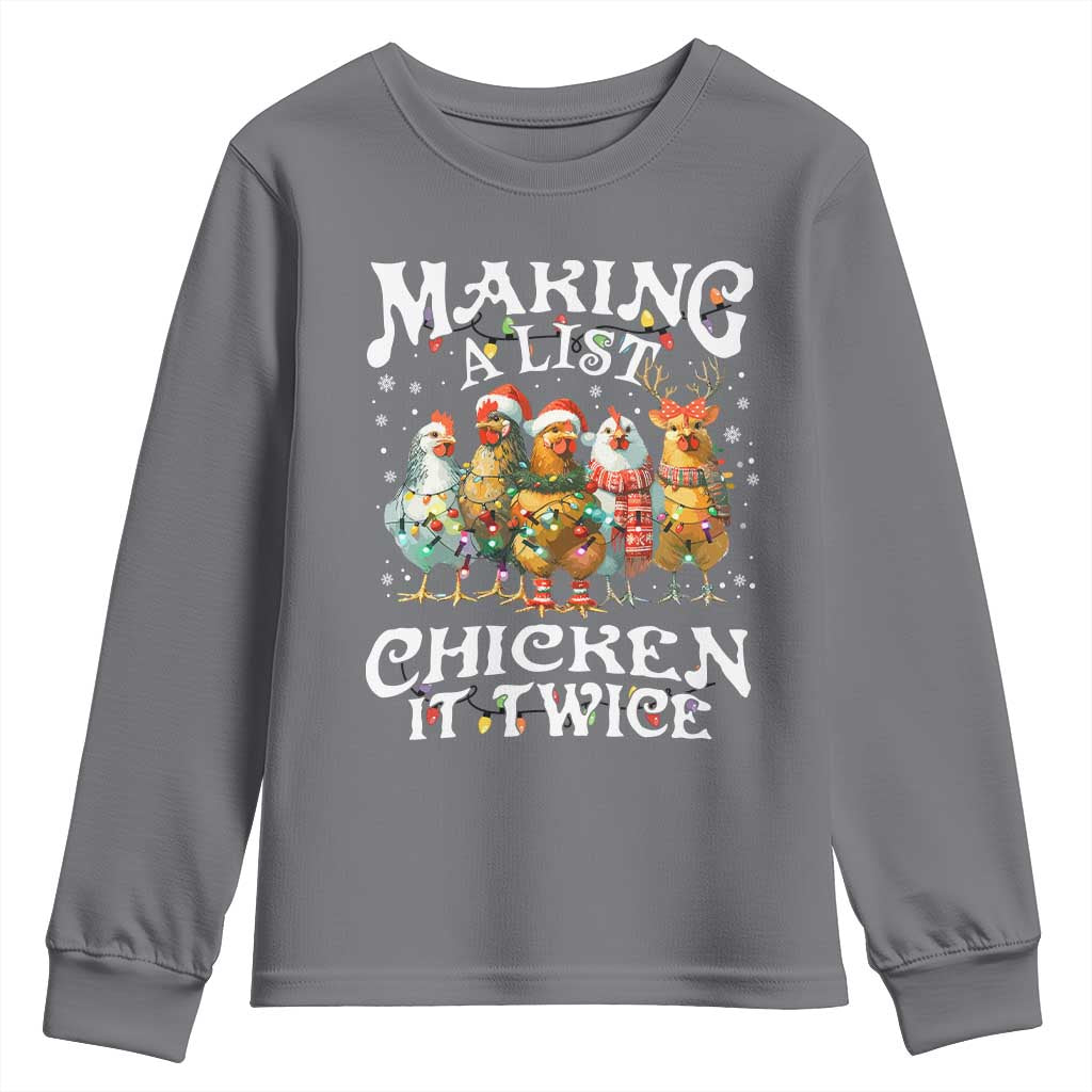 Making A List Chicken It Twice Youth Sweatshirt Funny Christmas Chicken - Wonder Print Shop