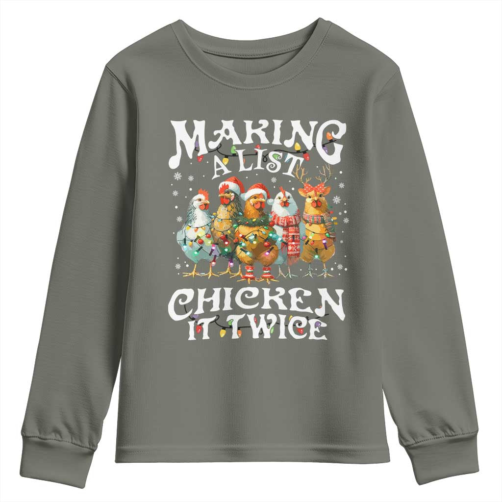 Making A List Chicken It Twice Youth Sweatshirt Funny Christmas Chicken - Wonder Print Shop