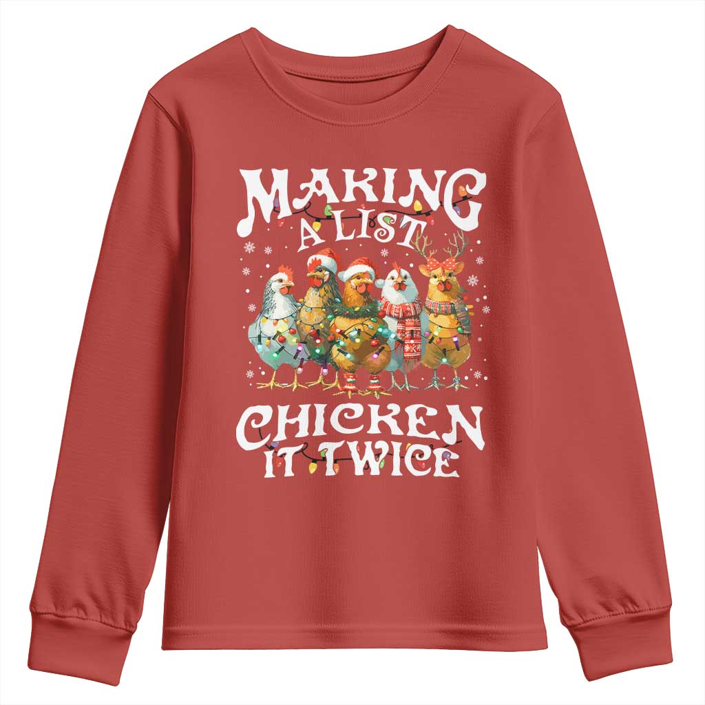 Making A List Chicken It Twice Youth Sweatshirt Funny Christmas Chicken - Wonder Print Shop