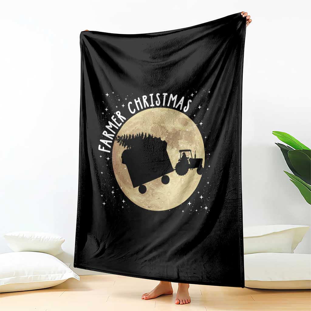 Funny Farmer Christmas Throw Blanket Xmas Santa Farm Tractor Moon - Wonder Print Shop