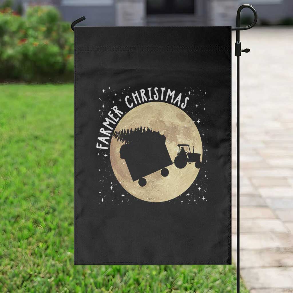 Funny Farmer Christmas Garden Flag Xmas Santa Farm Tractor Moon - Wonder Print Shop