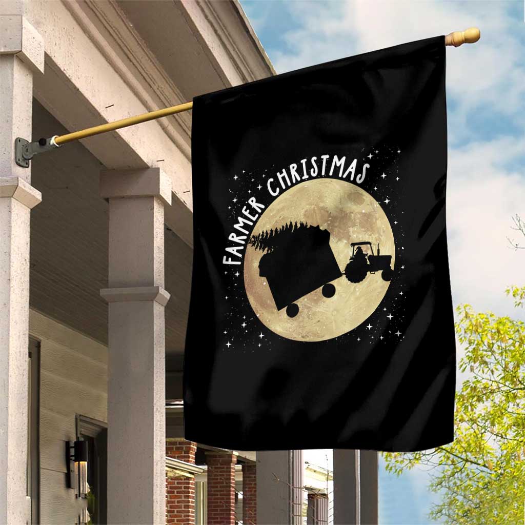 Funny Farmer Christmas Garden Flag Xmas Santa Farm Tractor Moon - Wonder Print Shop