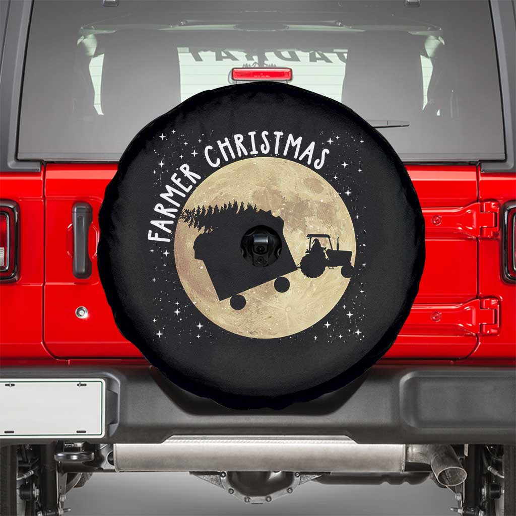 Funny Farmer Christmas Spare Tire Cover Xmas Santa Farm Tractor Moon - Wonder Print Shop