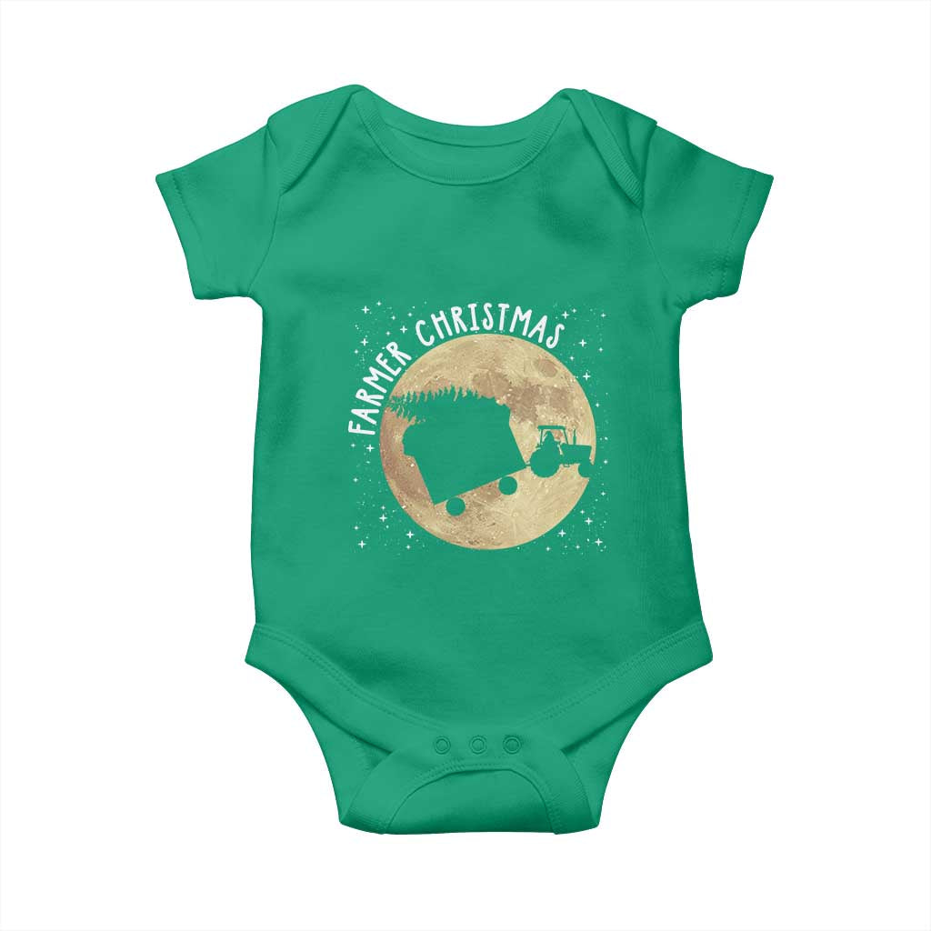 Funny Farmer Christmas Baby Onesie Xmas Santa Farm Tractor Moon - Wonder Print Shop