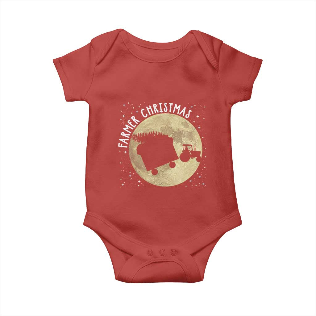 Funny Farmer Christmas Baby Onesie Xmas Santa Farm Tractor Moon - Wonder Print Shop