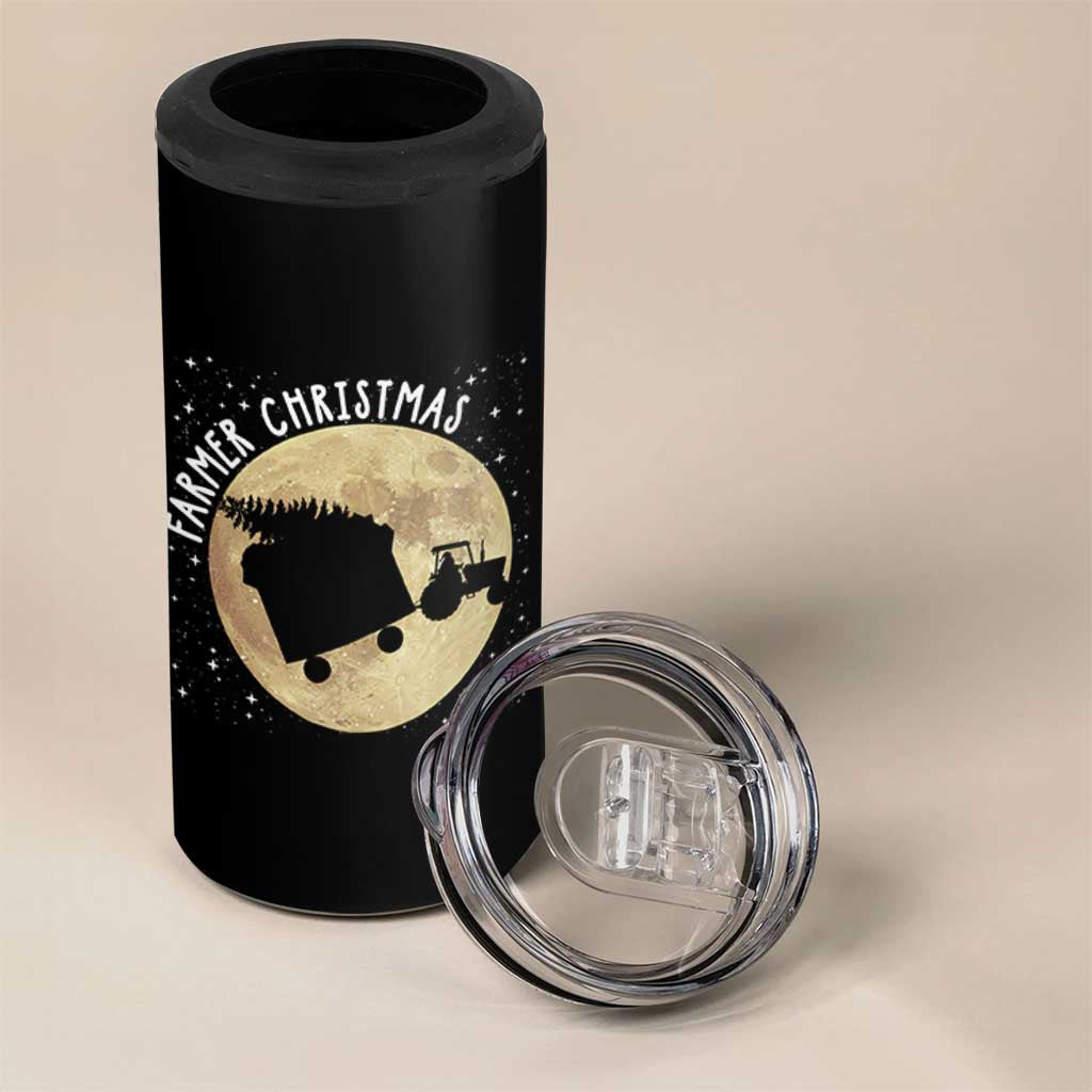 Funny Farmer Christmas 4 in 1 Can Cooler Tumbler Xmas Santa Farm Tractor Moon - Wonder Print Shop