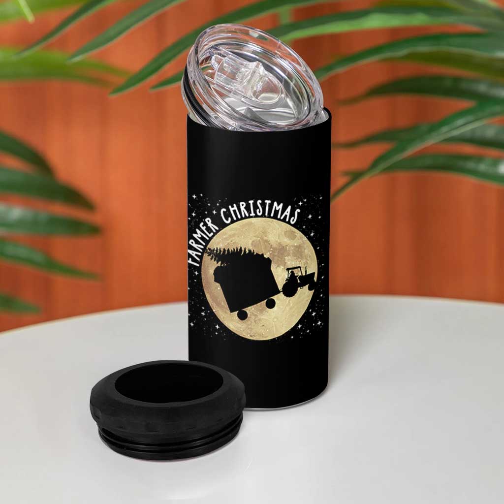 Funny Farmer Christmas 4 in 1 Can Cooler Tumbler Xmas Santa Farm Tractor Moon - Wonder Print Shop