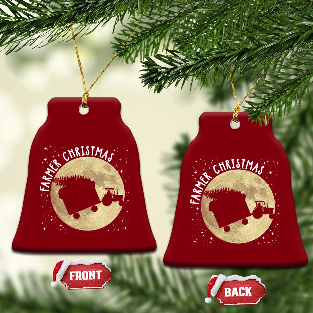 Funny Farmer Christmas Ceramic Ornament Xmas Santa Farm Tractor Moon - Wonder Print Shop