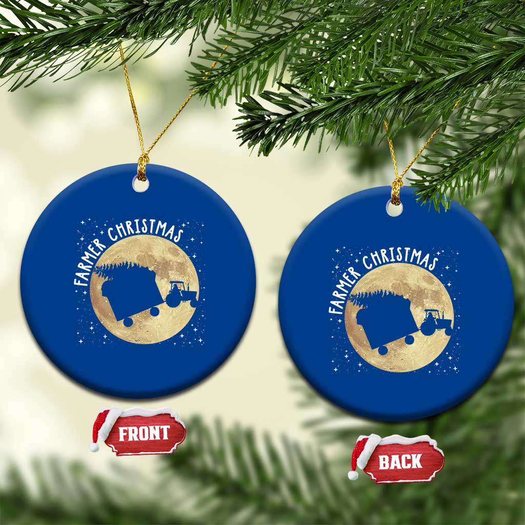 Funny Farmer Christmas Ceramic Ornament Xmas Santa Farm Tractor Moon - Wonder Print Shop