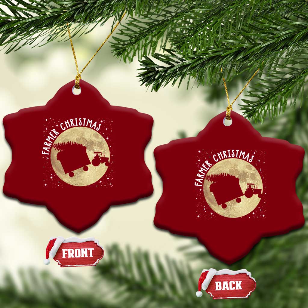 Funny Farmer Christmas Ceramic Ornament Xmas Santa Farm Tractor Moon - Wonder Print Shop