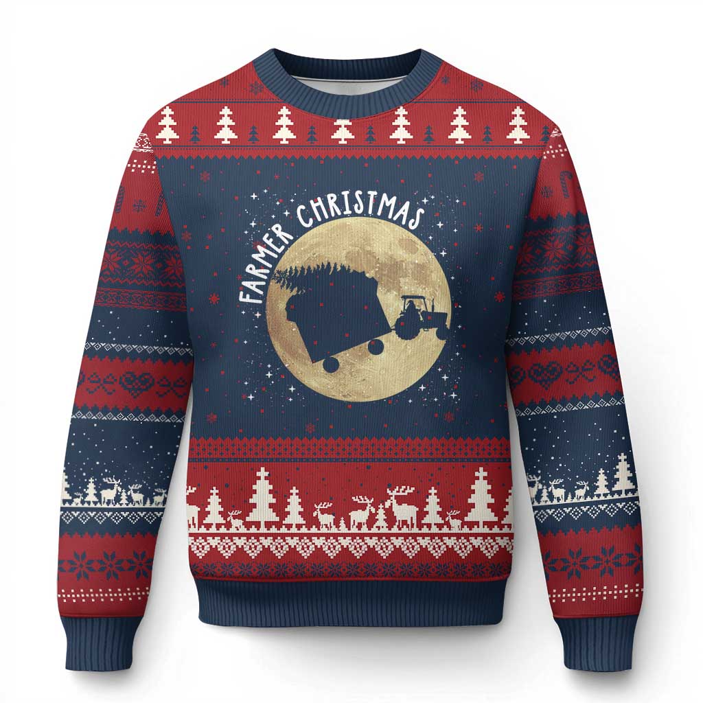 Funny Farmer Xmas Ugly Christmas Sweater Xmas Santa Farm Tractor Moon - Wonder Print Shop