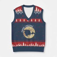 Funny Farmer Xmas V-Neck Knit Sweater Vest Xmas Santa Farm Tractor Moon - Wonder Print Shop