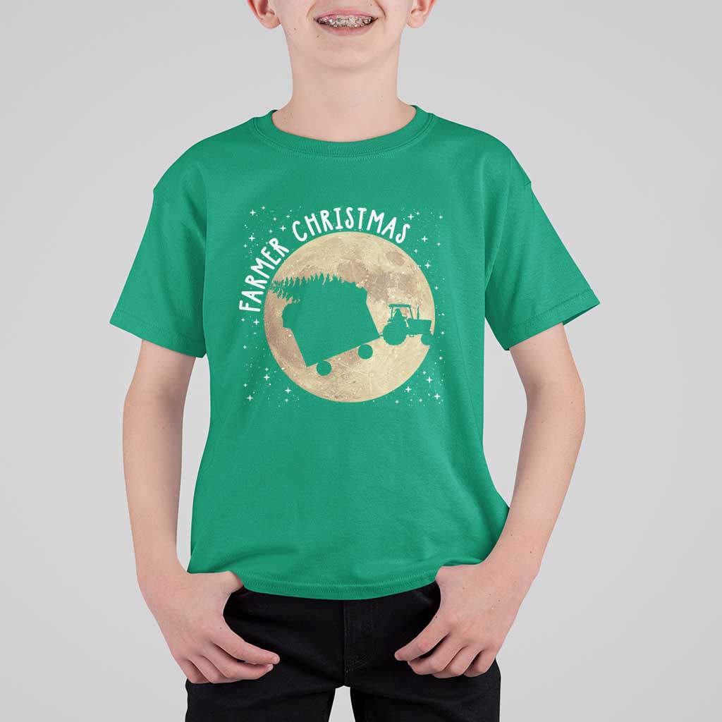 Funny Farmer Christmas T Shirt For Kid Xmas Santa Farm Tractor Moon - Wonder Print Shop
