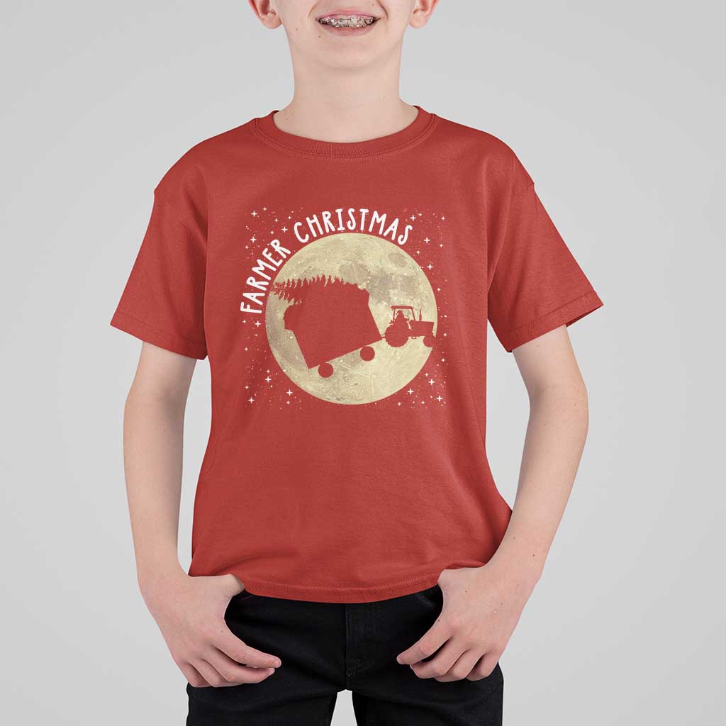 Funny Farmer Christmas T Shirt For Kid Xmas Santa Farm Tractor Moon - Wonder Print Shop
