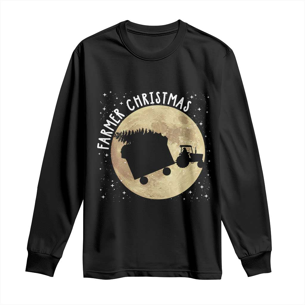 Funny Farmer Christmas Long Sleeve Shirt Xmas Santa Farm Tractor Moon - Wonder Print Shop