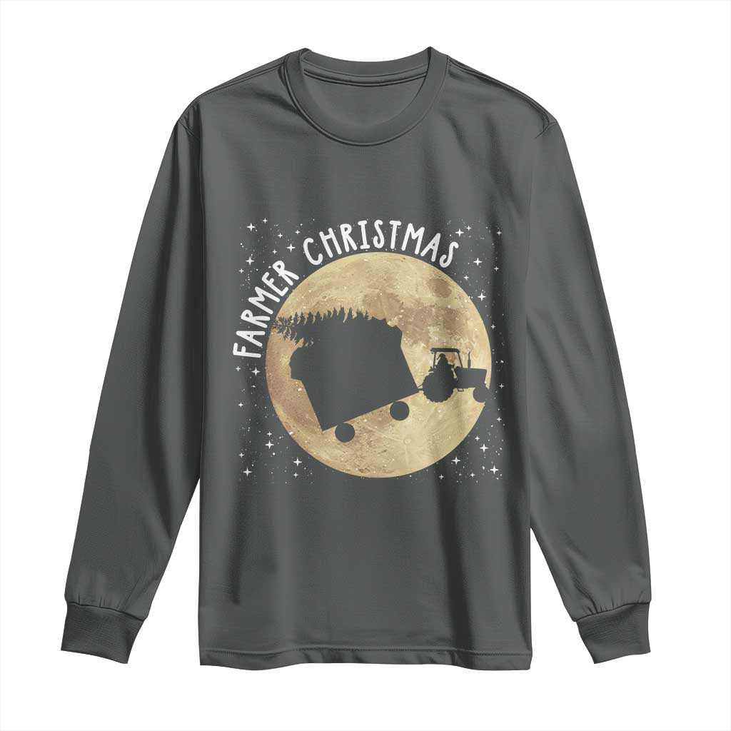 Funny Farmer Christmas Long Sleeve Shirt Xmas Santa Farm Tractor Moon - Wonder Print Shop