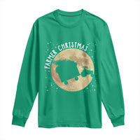 Funny Farmer Christmas Long Sleeve Shirt Xmas Santa Farm Tractor Moon - Wonder Print Shop