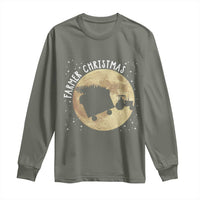 Funny Farmer Christmas Long Sleeve Shirt Xmas Santa Farm Tractor Moon - Wonder Print Shop
