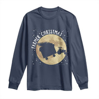 Funny Farmer Christmas Long Sleeve Shirt Xmas Santa Farm Tractor Moon - Wonder Print Shop
