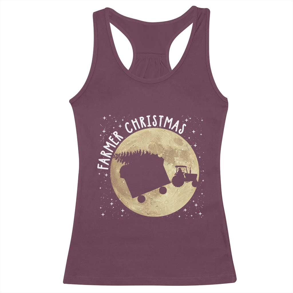 Funny Farmer Christmas Racerback Tank Top Xmas Santa Farm Tractor Moon - Wonder Print Shop