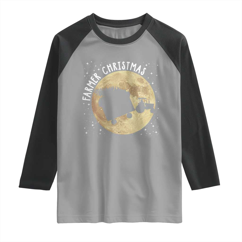 Funny Farmer Christmas Raglan Shirt Xmas Santa Farm Tractor Moon - Wonder Print Shop