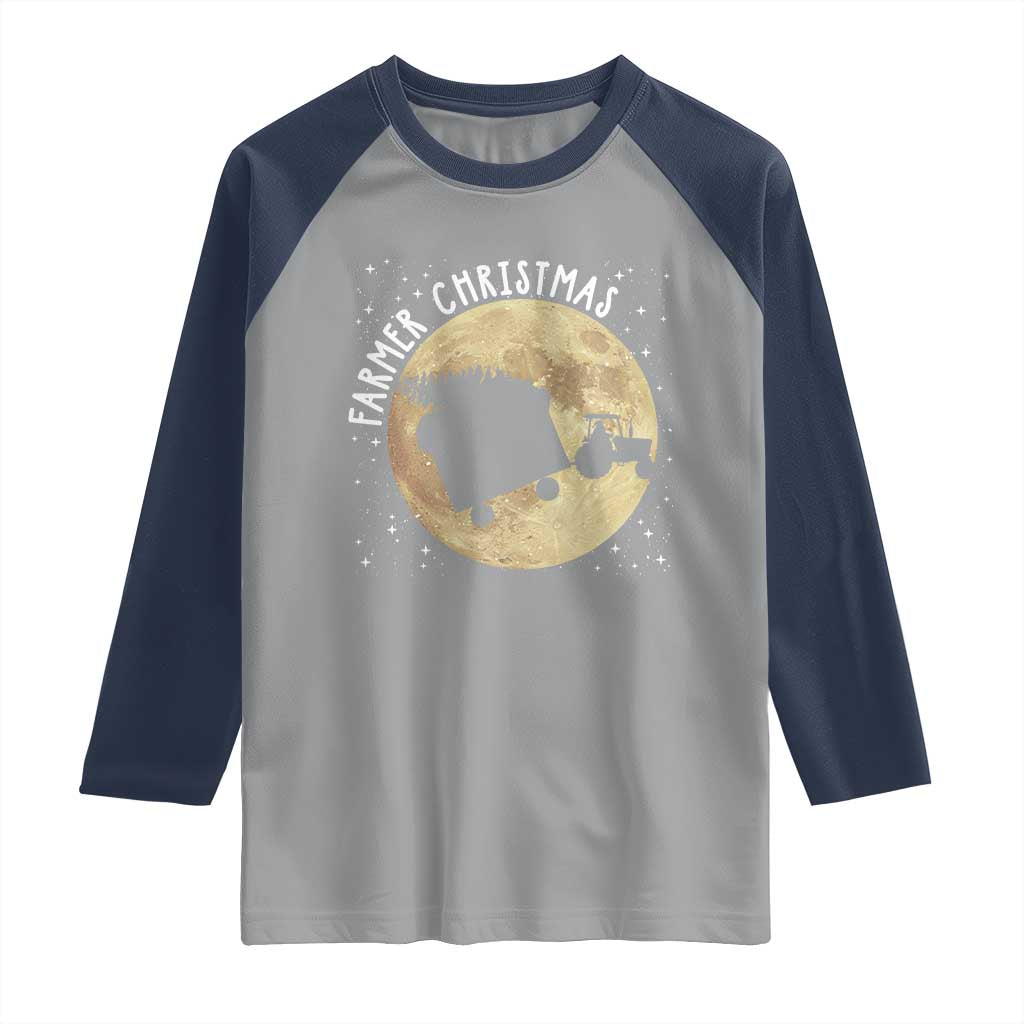 Funny Farmer Christmas Raglan Shirt Xmas Santa Farm Tractor Moon - Wonder Print Shop