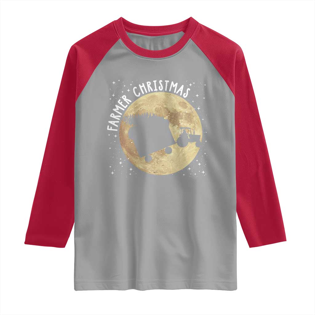 Funny Farmer Christmas Raglan Shirt Xmas Santa Farm Tractor Moon - Wonder Print Shop