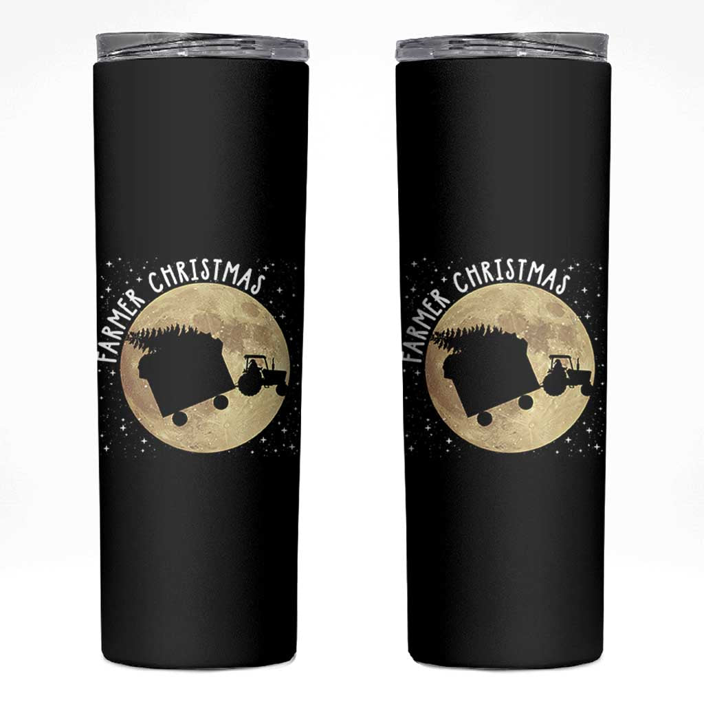 Funny Farmer Christmas Skinny Tumbler Xmas Santa Farm Tractor Moon - Wonder Print Shop