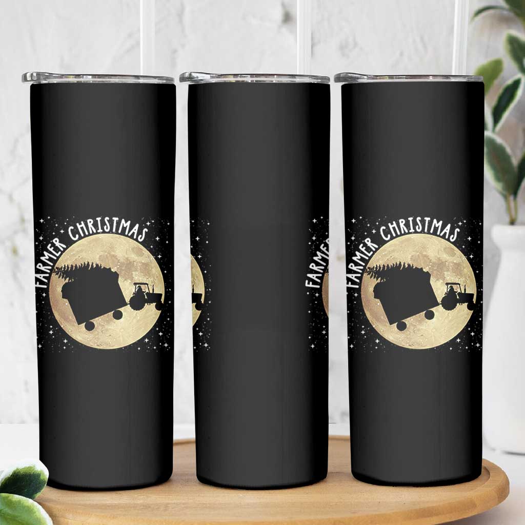 Funny Farmer Christmas Skinny Tumbler Xmas Santa Farm Tractor Moon - Wonder Print Shop
