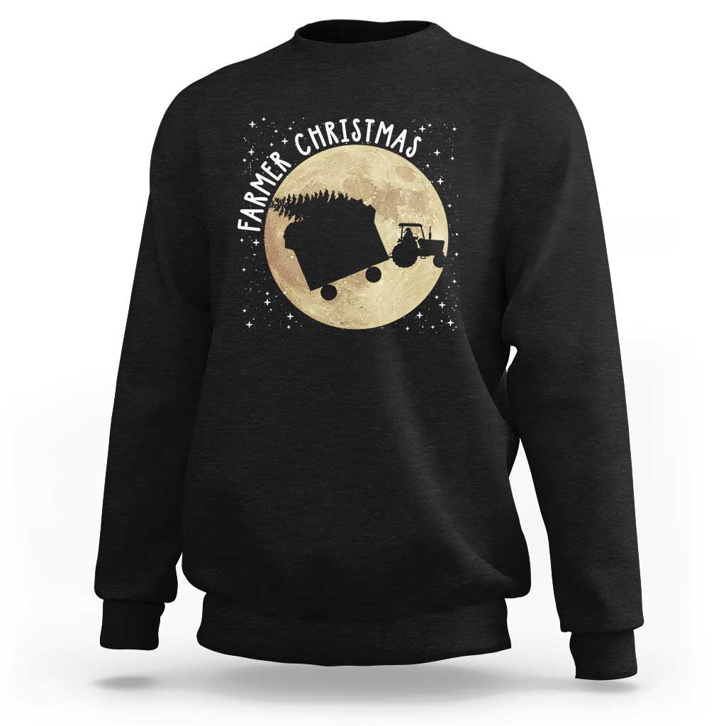 Funny Farmer Christmas Sweatshirt Xmas Santa Farm Tractor Moon - Wonder Print Shop