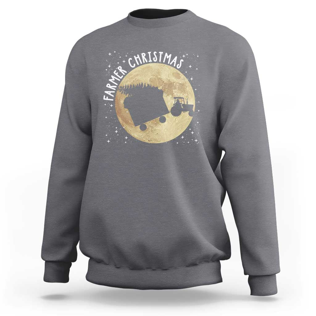 Funny Farmer Christmas Sweatshirt Xmas Santa Farm Tractor Moon - Wonder Print Shop