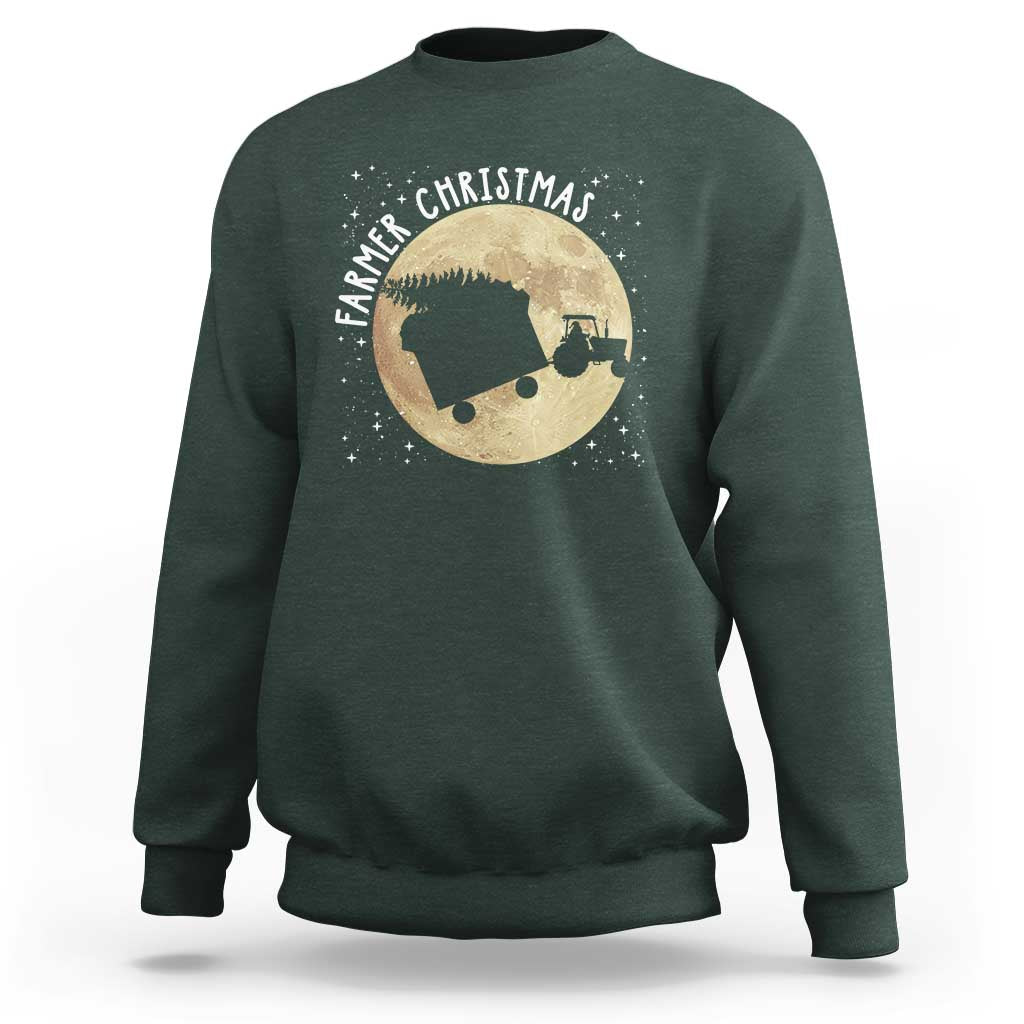 Funny Farmer Christmas Sweatshirt Xmas Santa Farm Tractor Moon - Wonder Print Shop