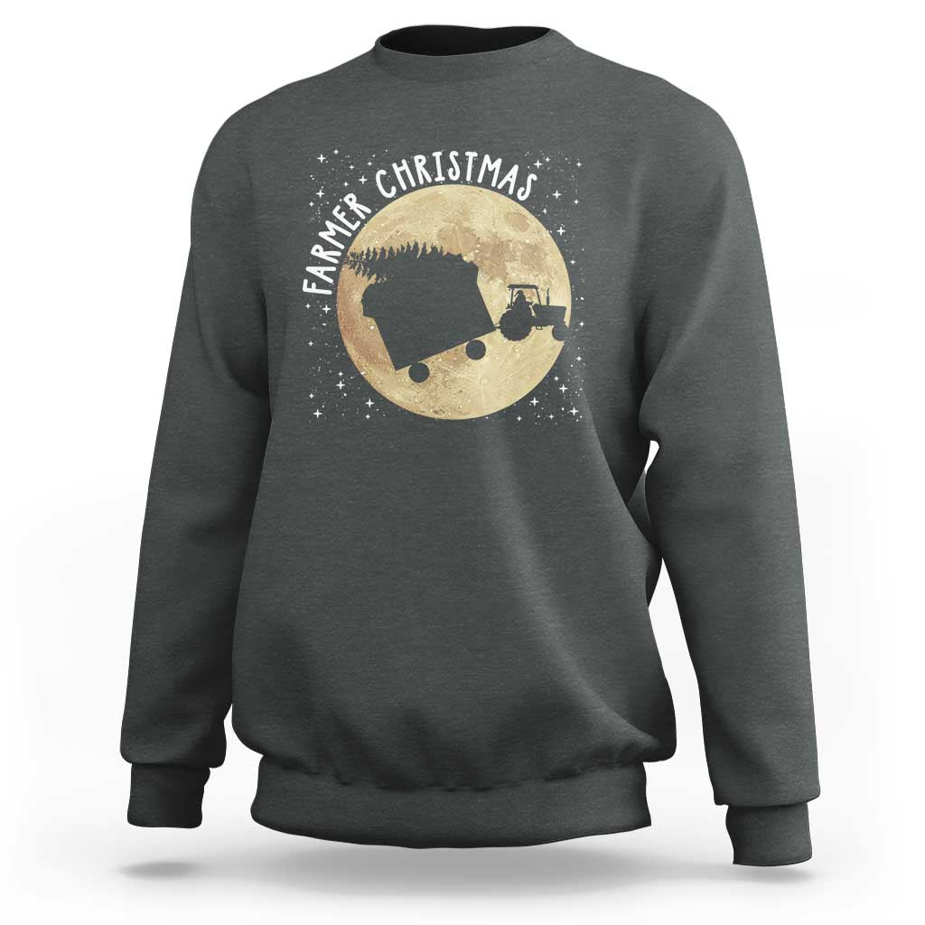 Funny Farmer Christmas Sweatshirt Xmas Santa Farm Tractor Moon - Wonder Print Shop