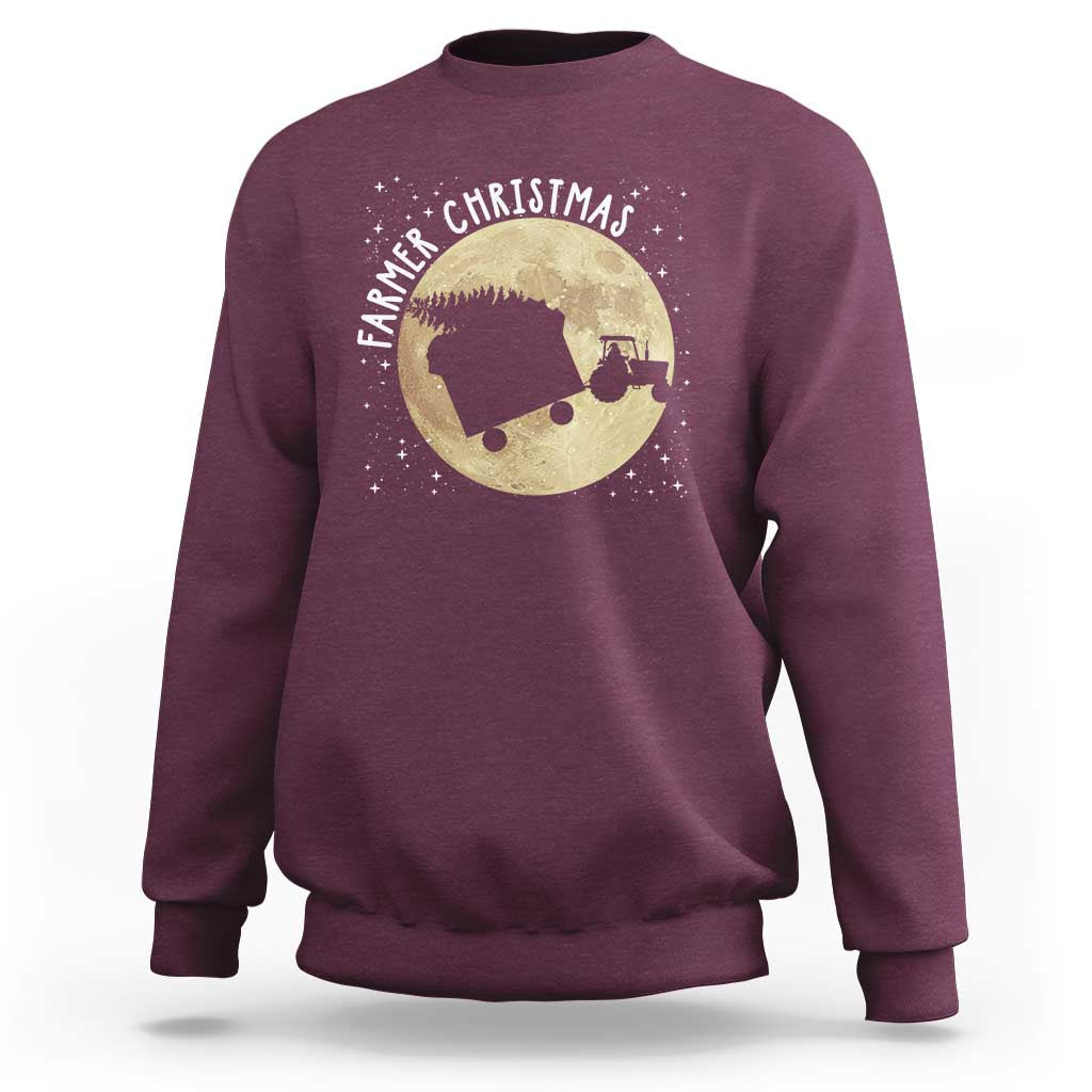 Funny Farmer Christmas Sweatshirt Xmas Santa Farm Tractor Moon - Wonder Print Shop