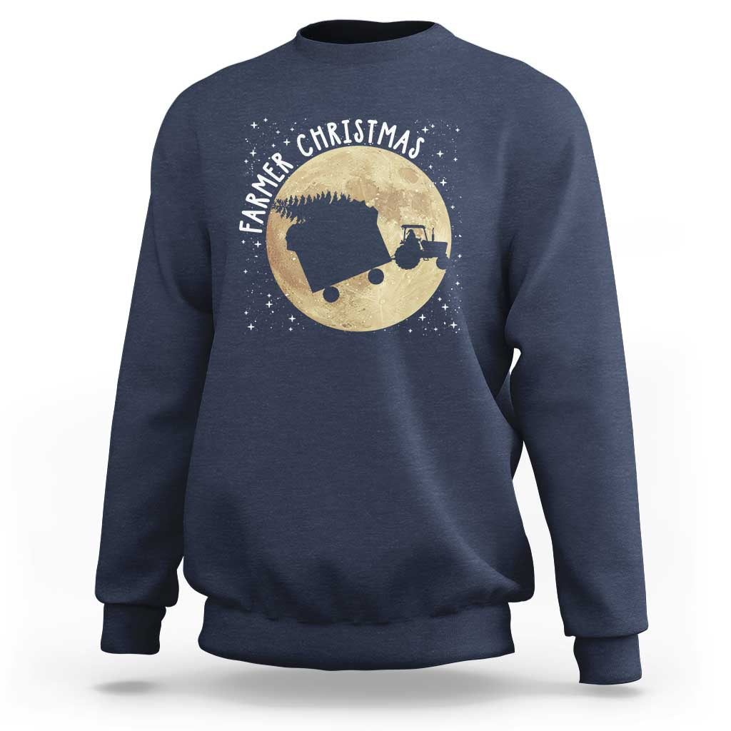 Funny Farmer Christmas Sweatshirt Xmas Santa Farm Tractor Moon - Wonder Print Shop