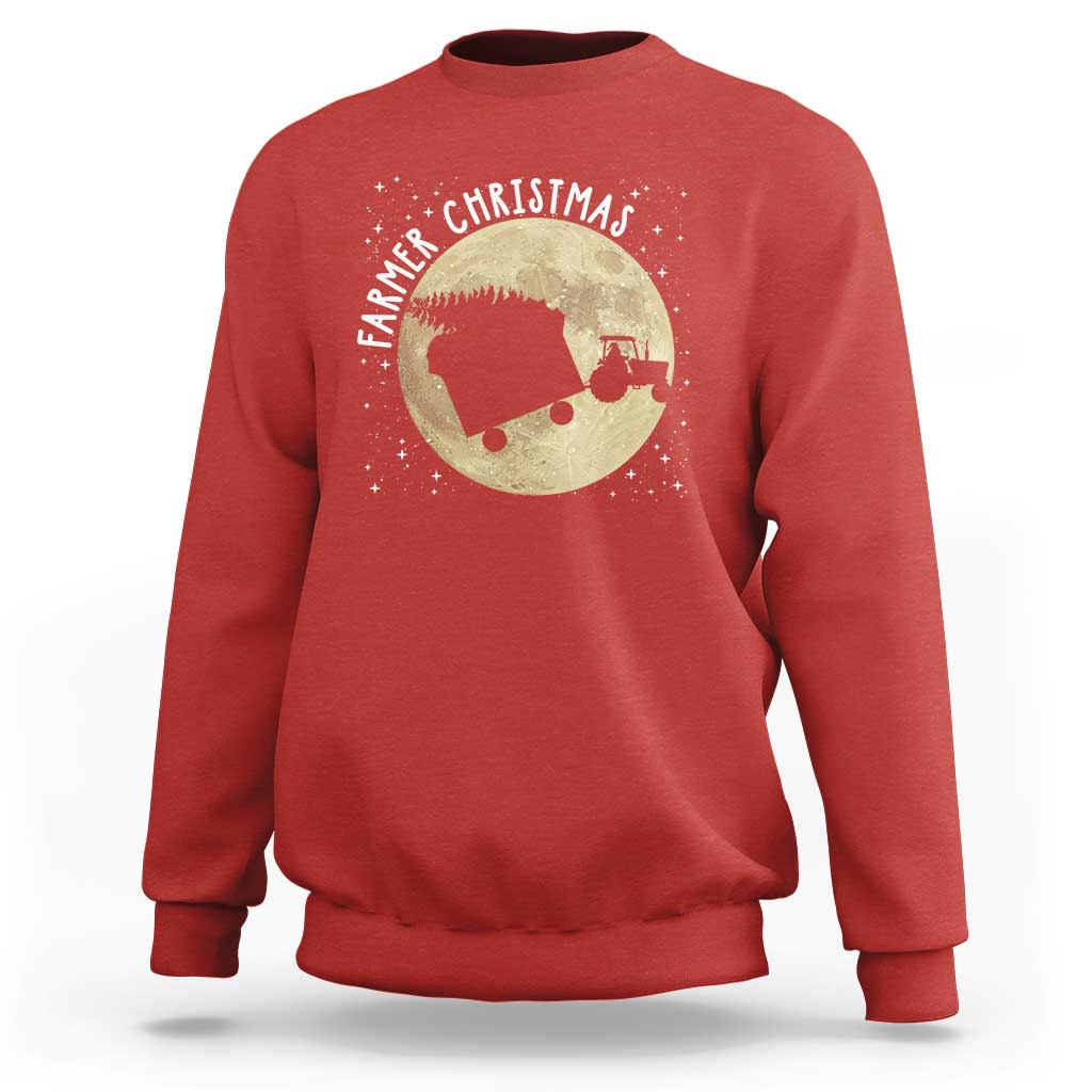 Funny Farmer Christmas Sweatshirt Xmas Santa Farm Tractor Moon - Wonder Print Shop