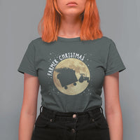 Funny Farmer Christmas T Shirt For Women Xmas Santa Farm Tractor Moon - Wonder Print Shop