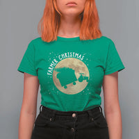Funny Farmer Christmas T Shirt For Women Xmas Santa Farm Tractor Moon - Wonder Print Shop