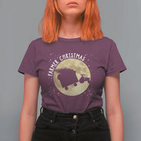 Funny Farmer Christmas T Shirt For Women Xmas Santa Farm Tractor Moon - Wonder Print Shop